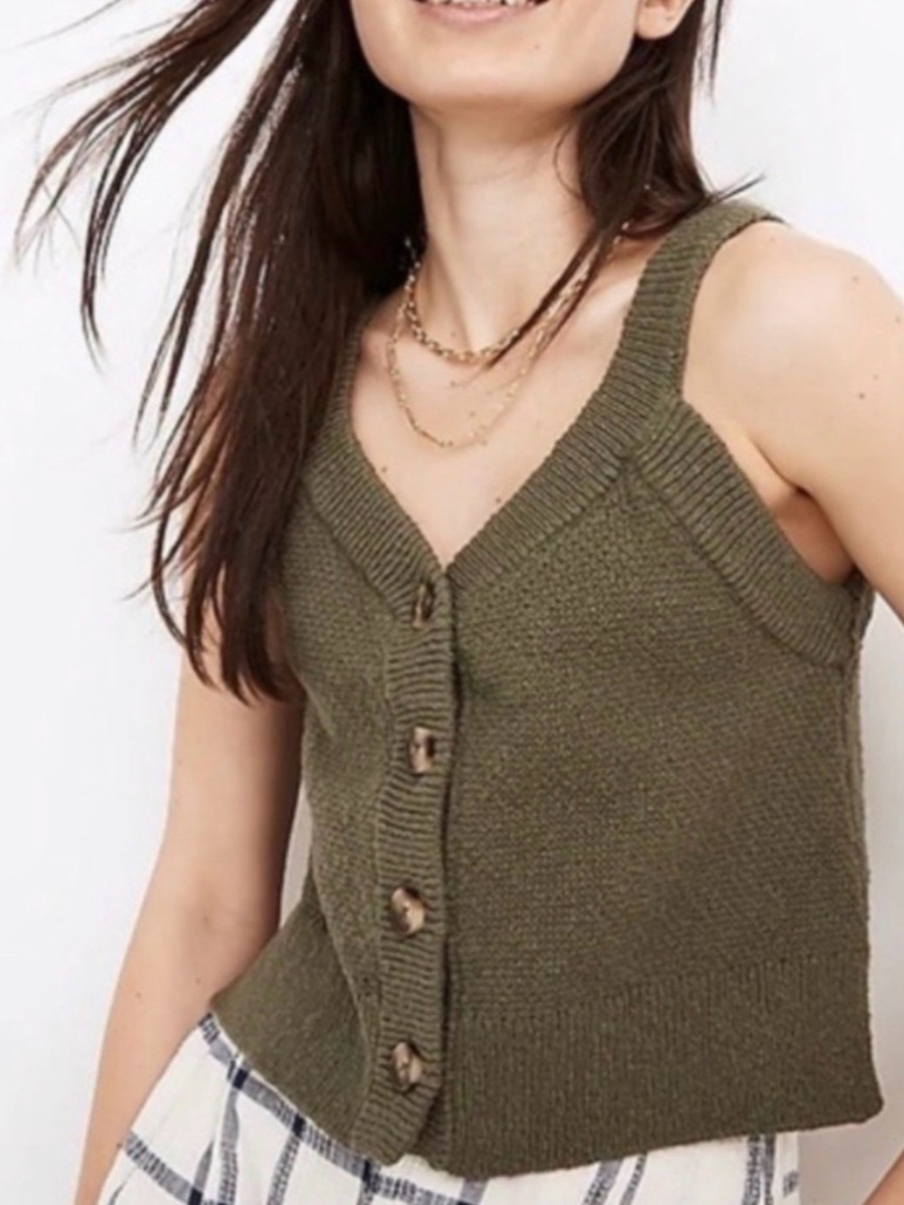 Madewell Wakefield Green Ribbed Sleeveless Tank Top